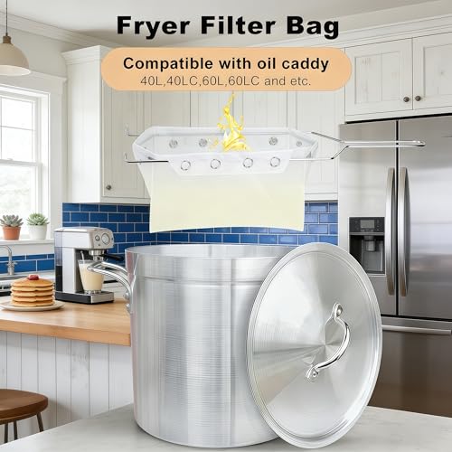 2 Pcs Deep Fryer Oil Filter Bag with Frame, Reusable Cooking Oil Fryer Filter Oil Strainer for Deep Fryer, Easy-Clean Mesh for Home Commercial Use Fryer Filter Bag (Bag X Frame)