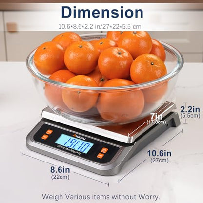 Atogou 88lb Commercial Digital Kitchen Scale 40kg/1g, with 6 Units Conversion, Stainless Steel, LCD Display, AA Battery or Plug-in Use for Baking, Bread, Cooking, Meat LC200 Grey - size: Grey 88 lb (40 kg)