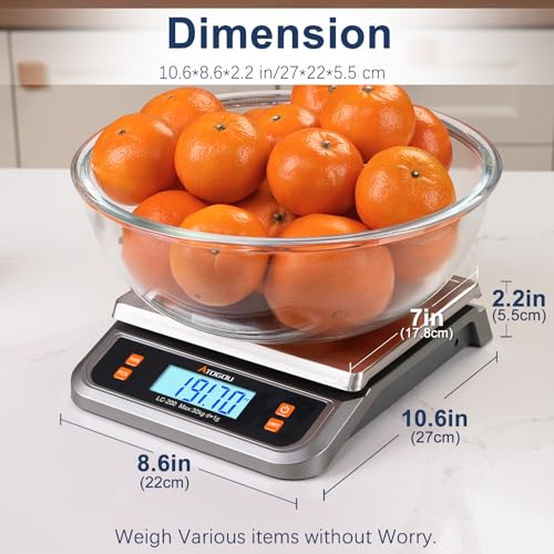 Atogou 66lb Food Scale, Commercial Kitchen Scale Plug-in Usable with Full View LCD Display, Stainless Steel, for Baking, Bread, Cooking, Meat, Vegetables, Farm, Industry LC200 Grey - size: Grey 66 lb (30 kg)