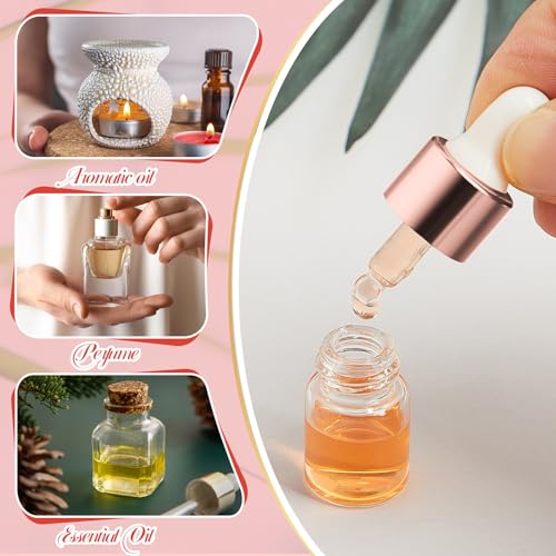 Didaey 200 Pcs 1/2/3/5/10/15 ml Mini Glass Oil Dropper Bottle Bulk, Clear Essential Small Empty Bottles Sample Containers Perfume Liquid Vials with Cap for Traveling (2 ml,Rose Gold) - color: Rose Gold, size: 2 ml