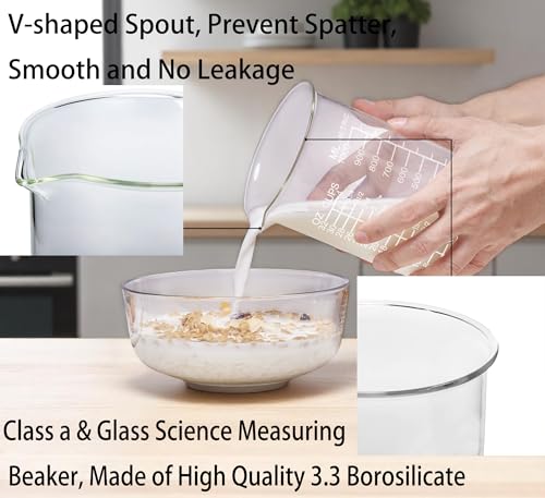 Ackers Etched Graduated Glass Measuring Cup - V-Shaped Spout- High Borosilicate Glass Measuring Cup for Kitchen or Dining, Easy to Read,1000 ML (32 Oz, 4 Cup) - size: 1000 ML (32 OZ, 4 Cup)