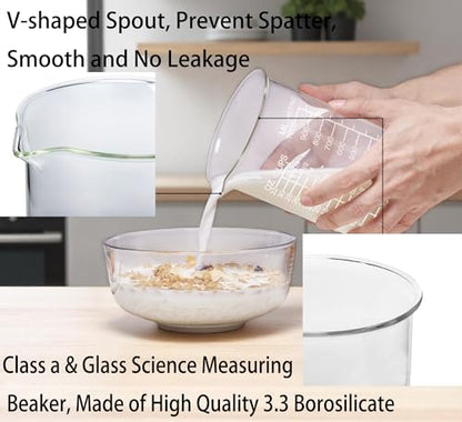 Ackers Etched Graduated Glass Measuring Cup - V-Shaped Spout- High Borosilicate Glass Measuring Cup for Kitchen or Dining, Easy to Read,1000 ML (32 Oz, 4 Cup) - size: 1000 ML (32 OZ, 4 Cup)