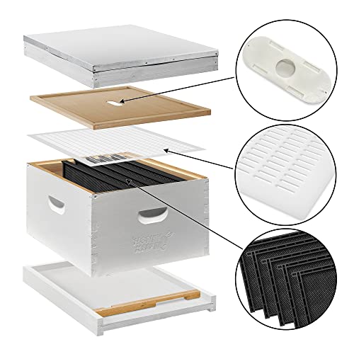 Honey Keeper Starter Beehive Kit (1 Deep Hive Body) with Essential Starter Supplies Tool Kit for Langstroth Beekeeping, Fully Assembled and Painted