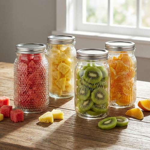 Rubtlamp Clear Mason jar 32 oz, 12 Mixed Pack Glass Jars - Wide Mouth Mason Jars with Airtight Lids for Pickling, Fermenting, Food Storage&DIY Crafts, Microwave & Dishwasher Safe - color: Mix-Clear