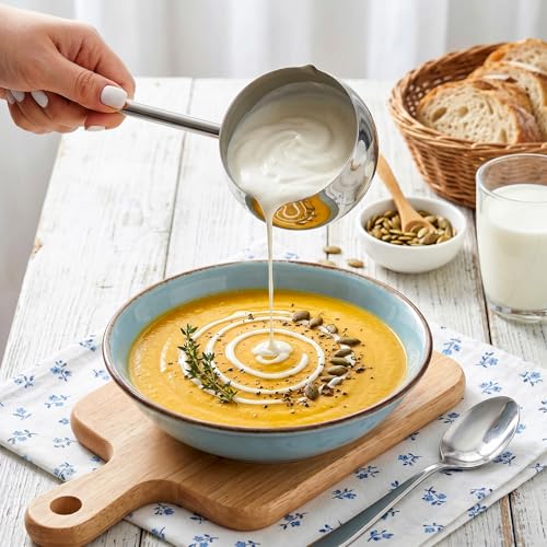 SOUJOY 2Pcs Stainless Steel Oil Ladle with Dual Pour Spout, 9oz Sauce Scoop | SUS304 Small Milk Pot, Heat-Resistant Long Handle Soup Gravy Spoon, Butter Warmer for Kitchen Cooking Serving