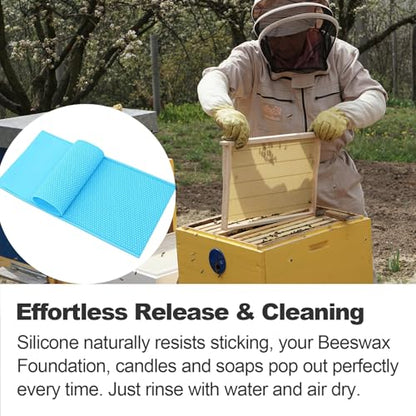 Silicone Beeswax Foundation Press Mold, 5.4mm Honeycomb 2 Sheets Non-Stick Reusable for Beekeeping and Candle Making Supplies - color: Blue