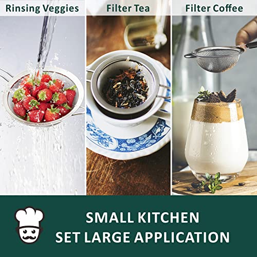 4 Pcs Set Fine Mesh Strainers Skimmers, Stainless Steel Kitchen Utensil | Sieve Strainer Wire Sifter Colanders with Anti-Scald Handle, Stainless Steel Strain Pasta Quinoa Rice, Ideal for Gift - size: 4-Piece Fine Mesh Strianer Set for Baking