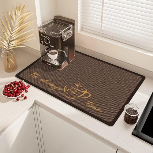 Coffee Mat Hide Stain Rubber Backed Absorbent Drying Mat Modern Kitchen Drying Mat Easy Clean,Fit Under Coffee Maker Machine And Accessories-16"x24",Brown Grid - color: Brown Grid, size: 24" x 16"