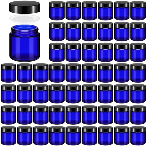 Norme 48 Pcs 4 oz Glass Jars with Lids Leakproof Round Airtight Empty Cosmetic Jars with Inner Liners Lid for Storing Lotions Powder Ointments Making Tins(Black, Blue) - color: Black, Blue, size: 4 oz