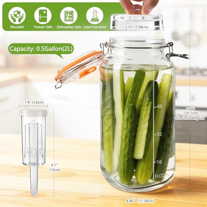 2 Pack 64oz/2L Glass Fermenting Jars with Airlocks & Weights – 3.3" Wide Mouth Sauerkraut Jar Set for Pickles, Kombucha, Kimchi – Complete Home Fermentation Kit for Beginners