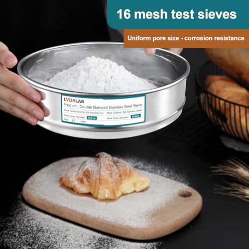 304 Stainless Steel Mesh Lab Sieve, 16 Mesh(1.18mm) Aperture Test Sieve, 7.9Inch(20cm) Diameter Economy Standard Analysis Sample Test Sieves for Industrial Laboratory Homes - size: 16Mesh(1.18mm)/Ф7.9in