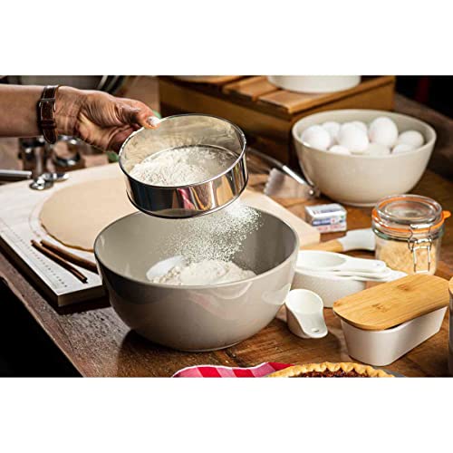 Tablecraft Fine Mesh Sieve Strainer, 8-Inch Round Durable Stainless Steel Sifting, Straining, and Dusting, Comfort Grip, Baking, Food Prep Tool for Foodservice, Restaurant and Home Use, 2" Deep - size: 8 Inch