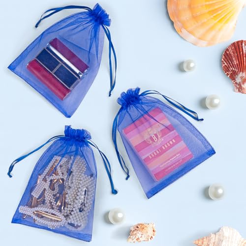 ANZNKU 50 Pack Royal Blue Organza Bags 5x7 Inch, Small Mesh Bag Drawstring Mesh Gift Bags Jewelry Pouches for Baby Shower, Easter Gifts, Birthday Party Favors - color: Royal Blue