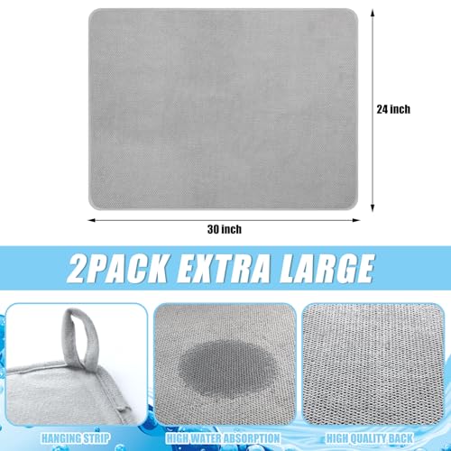 Hushee 2 Pack Extra Large Dish Drying Mats, 30" x 24" XL Microfiber Absorbent Dish Drainer Mats for Kitchen Countertop, Quick Dry Plate Mat for Dishes, Cups, Pots and Glassware