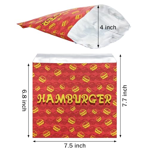Yarlung 200 Pack Hamburger Bags, Grease-proof Burger Wrappers Paper Warming Foil Retain Heat, Disposable Takeout Food Sleeves for Popcorn Hot Sandwiches, BBQ Party Snack Bar