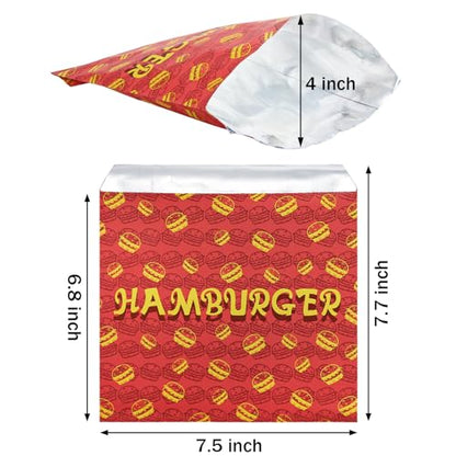 Yarlung 200 Pack Hamburger Bags, Grease-proof Burger Wrappers Paper Warming Foil Retain Heat, Disposable Takeout Food Sleeves for Popcorn Hot Sandwiches, BBQ Party Snack Bar