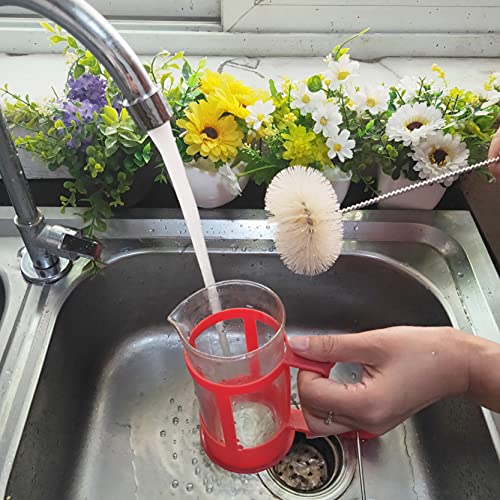 NewFerU Stainless Steel Soda Bottle Cleaning Brush in Natural Boar Bristle Wool Tip, Long Handle, Flexible Bendable Thick Wire Cleaner for Narrow Neck Water Baby Bottles Straw Pipe Tube Flask (Round) - color: Round