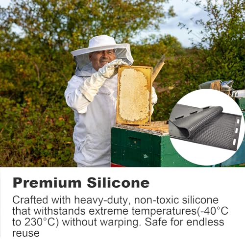 Silicone Beeswax Foundation Press Mold with Honey Scraper, 5.4mm Honeycomb 2 Sheets Non-Stick Reusable for Beekeeping and Candle Making Supplies (Black) - color: Black