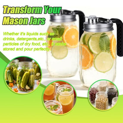 Mason Jar Pour Spout Lid Stainless Steel with Handle, Regular Mouth Pour Spout Flip Cap Lids for Mason Jars, Anticracking Leak Proof Seal Cover Airtight for Drinking Salad Dressing Food Storing(2PCS) - style: Regular Mouth Stainless Steel Lid with Handle