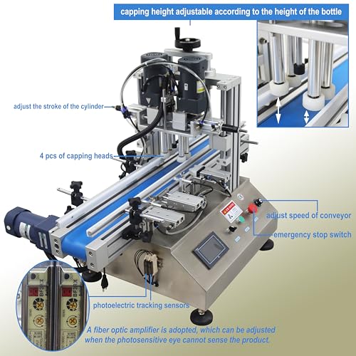 TECHTONGDA Automatic Bottle Capping Machine Electric Cap Sealer for Screw Caps with Belt Conveyor Bottle Height 2-7inch Bottle Diameter 1-4inch Cap Diameter 0.79-2.36inch Cap Diameter 0.79-2.36inch