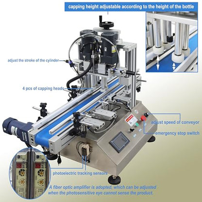 TECHTONGDA Automatic Bottle Capping Machine Electric Cap Sealer for Screw Caps with Belt Conveyor Bottle Height 2-7inch Bottle Diameter 1-4inch Cap Diameter 0.79-2.36inch Cap Diameter 0.79-2.36inch