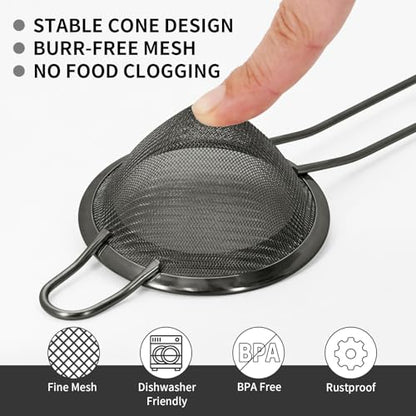 Cocktail Strainer-Stainless Steel Bar Tools Bartender Cocktail Strainer Set:Hawthorne Strainer,Julep Strainer and Conical Fine Mesh Strainer (Black) - color: Black