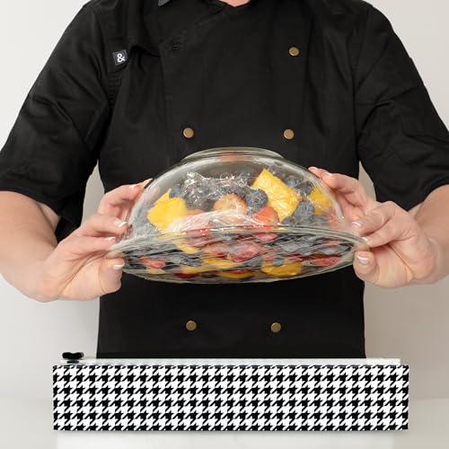 Chicwrap Houndstooth Refillable Plastic Wrap Dispenser - One 12" x 250' Roll of Professional Grade Plastic Wrap - BPA Free and Kosher Certified - Reusable Dispenser w/Slide Cutter - style: Houndstooth