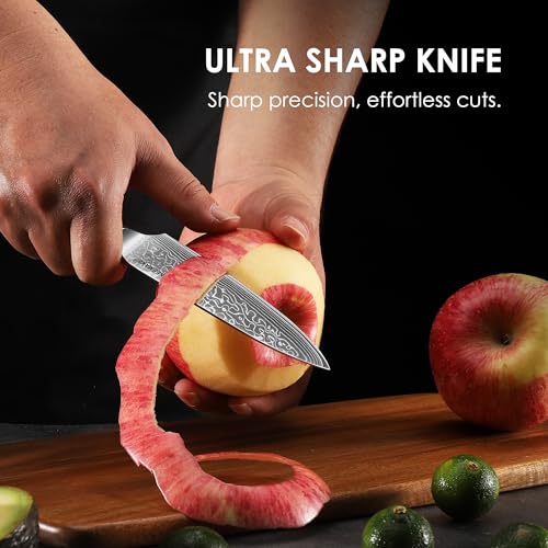 KEEMAKE Paring Knife, 5 Inch 67-Layer Damascus Steel Fruit Knife with Ergonomic G10 Handle, Multipurpose Kitchen Knife for Fruit and Vegetable Cutting