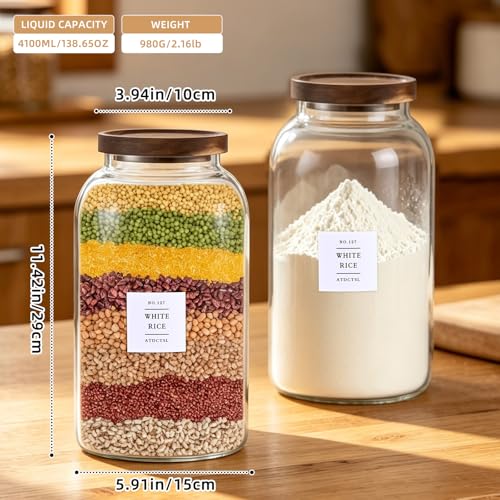 Large Glass Jar with Lid,（1Gallon/4000ML） Airtight Storage Container for Kitchen Countertop, Pantry, Coffee, Tea, Flour, Walnuts and Candy - size: 1Gallon*1