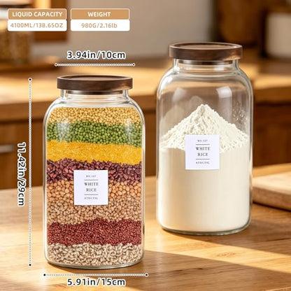 Large Glass Jar with Lid,（1Gallon/4000ML） Airtight Storage Container for Kitchen Countertop, Pantry, Coffee, Tea, Flour, Walnuts and Candy - size: 1Gallon*1
