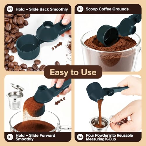 Coffee Scoop & Funnel, Jade Green, 2 Models A&B, 2Pcs | For Reusable K-Cup Pods, 2Tbsp Dosing Spoon, 51mm Espresso Tamper, BPA-Free PCTG, Dishwasher Safe - color: Jade Green