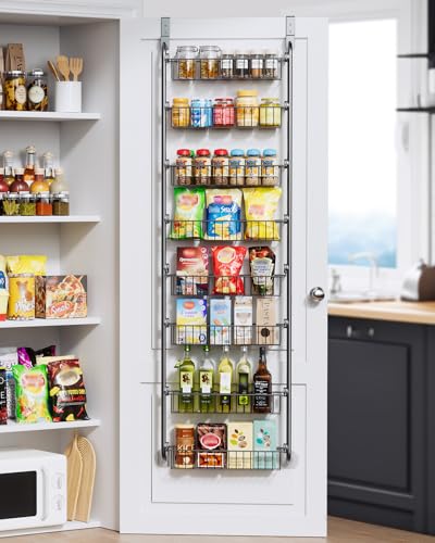 Delamu Over The Door Pantry Organizer, 8-Tier Pantry Door Organizers and Storage, Metal Hanging Spice Rack, Seasoning Organizer, Door Organizer for Home Kitchen Bathroom, Black - color: Black, size: 8 Tier-M