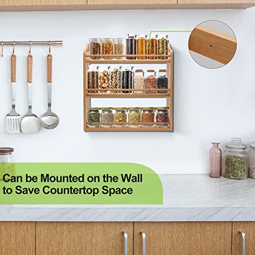 3 Tier Bamboo Spice Rack, Seasoning Jars Rack Shelf Spice Organizer for Kitchen Counter or Wall Mounting - style: Tiered Shelf
