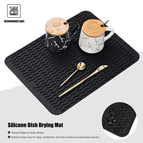 Silicone Dish Drying Mat, Non-Slip Easy Clean Sink Mat Large Heat-resistant Dish Drainer Mat for Kitchen Counter, Sink, Refrigerator or Drawer liner (16" x 12", BLACK) - size: 16" x 12"