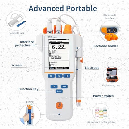 PH310F Digital pH Tester for Water Testing Portable pH Meter ±0.01pH Accuracy IP65 Waterproof USB GLP 500 Sets for Pool Aquarium Lab Drinking Water - style: High-Precision Field Model