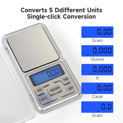 Compact Digital Pocket Scale, Stainless Steel Panel 500g 0.01 Gram Accuracy Portable Kitchen Digital Scale with LCD Display for Food Jewelry Weighing Cooking Baking Coffee Handmade