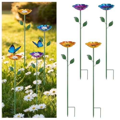 MYMULIKE Bee Watering Station for Garden, 4 Pack Bee Bath Cups for Garden Decor, Butterfly Feeder to Attract Pollinators as Watering Station