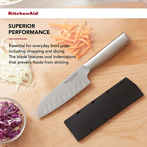KitchenAid Gourmet Forged Triple Rivet Serrated Utility Knife with Custom Fit Blade Cover, 5.5 inch, Sharp Kitchen Knife, High Carbon Japanese Stainless Steel Blade, Stainless Steel - style: 5-Inch Santoku Knife