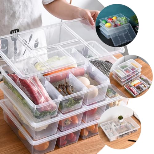 UPKOCH Divided Refrigerator Bin Lid Fridge Organizer Bins Small Storage Box Lid Food Fresh Containers