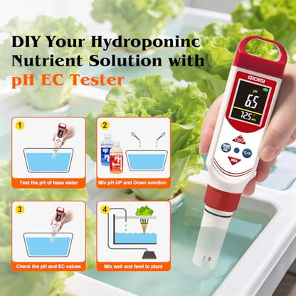 pH EC Meter for Hydroponic, Digital pH TDS EC ppm Tester with Color Screen Display, High Accuracy pH Pen Probe for Drinking Water, Nutrient Solution, Aquariums, Pools & Home Use