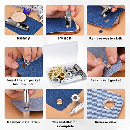 CNQLIS 50 Sets 3/4" Grommet Tool Kit, Grommet Setting Tool Copper Grommets Eyelets, 2 Colors,with 3 Pcs Install Tool
