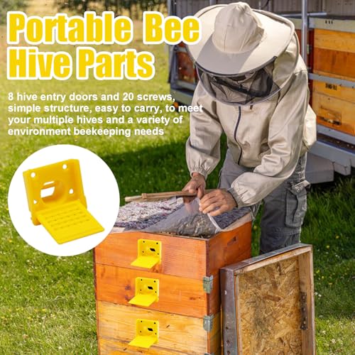 8 Pcs Bee Hive Entrance Gates, Square Bee Hive Entrance Reducer, Yellow Multifunctional Plastics Bee Entrance Reducer, Open Window for Hive Ventilation Hive Tool Beekeeping - color: Yellow