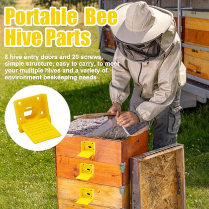 8 Pcs Bee Hive Entrance Gates, Square Bee Hive Entrance Reducer, Yellow Multifunctional Plastics Bee Entrance Reducer, Open Window for Hive Ventilation Hive Tool Beekeeping - color: Yellow