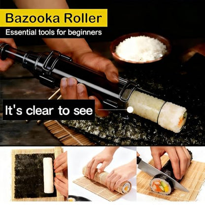 Sushi Making Kit – Clear Sushi Bazooka Roller & Bamboo Sushi Rolling Mat, Easy DIY Sushi Maker Tool Set for Beginners, Homemade Sushi Rolls for Kitchen & Party (Clear Black) - color: Clear Black