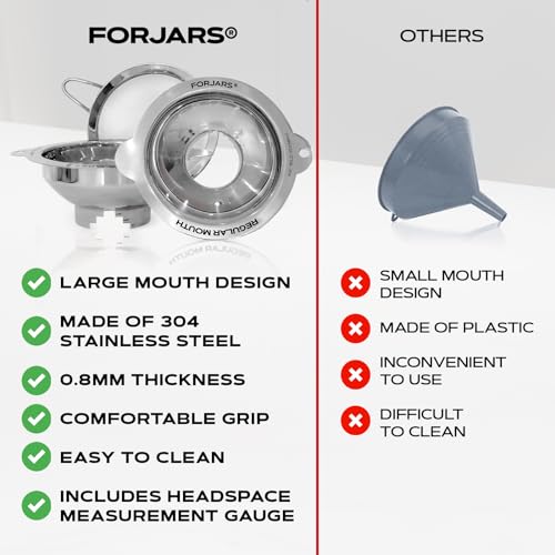 FORJARS Canning Funnel Set - with Strainer for Wide and Regular Mason Jars and Food Funnels for Transferring Oils - Durable, Small, Stainless Steel Kitchen Funnel Set - Canning Supplies Kit