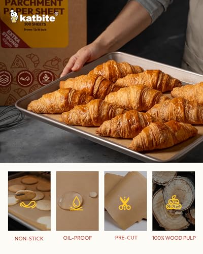 Katbite 300 Sheets 12x16 In Parchment Paper, Heavy Duty Baking Paper, Unbleached Non-stick Sheets for Air Fryer, Grilling, Steaming Cooking Bread Cake and Wrapping Foods - color: 12“x16“-300