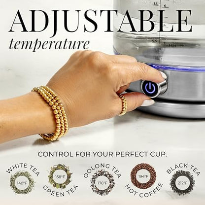 Stainless Steel Electric Kettle with Temperature Control - BPA and Plastic Free Electric Kettle with Keep Warm Function, Borosilicate Glass - Fast 1500W Hot Water Boiler, Auto Shut-Off - color: Silver