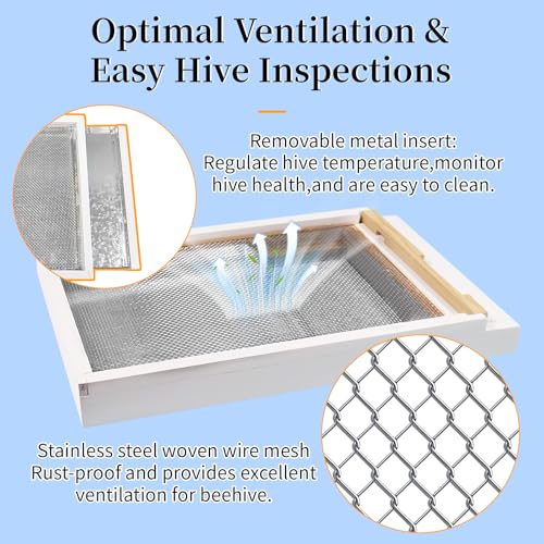 2 Pcs Bee Hive Metal Screened Bottom Board for 8-Frame Hives, Paint Finishing with Entrance Reducer Beehive Metal Screened Bottom Board for 8-Frame Langstroth Hives Beekeeping Supplies - size: 8-Frame