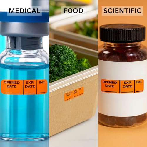 Expiration Date Stickers, Opened & Expiration Date Labels, 800 Fluoro Orange Write-On Stickers, 0.5" x 1.5" (12mm x 40mm) - style: Opened Date/Exp. Date/Int.