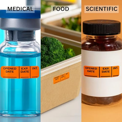 Expiration Date Stickers, Opened & Expiration Date Labels, 800 Fluoro Orange Write-On Stickers, 0.5" x 1.5" (12mm x 40mm) - style: Opened Date/Exp. Date/Int.